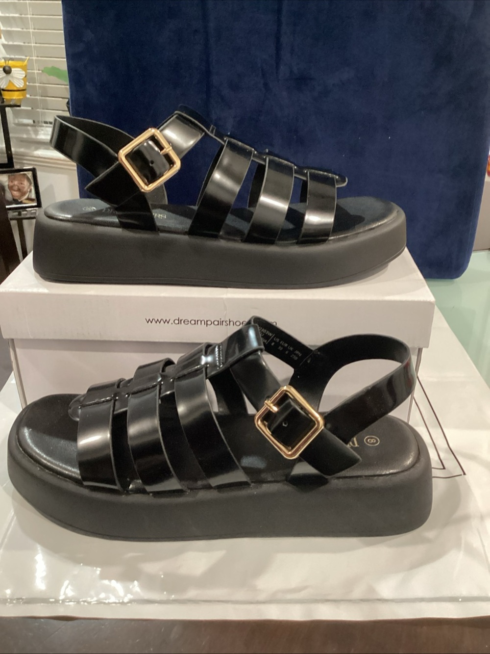 Dream Pairs Fisherman Platform Sandals Black Women’s Size 8 NIB